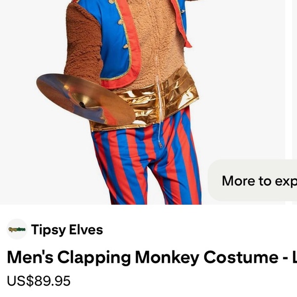 MENS CLAPPING MONKEY COSTUME - Picture 2 of 11